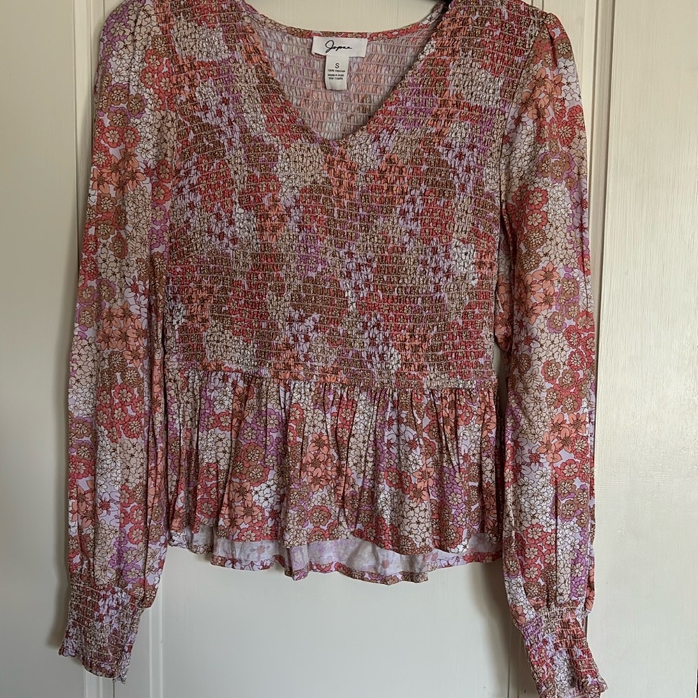 Japna floral long sleeve smocked peplum top